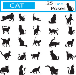 Various  Black Cat illustrations in different poses & actions, silhouette isolated on a white background