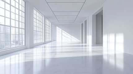 Fototapeta premium bright and spacious interior featuring clean white walls and large windows, creating serene