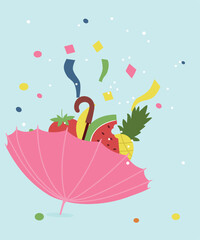 Flat Design  Illustration Umbrella with Fruit 