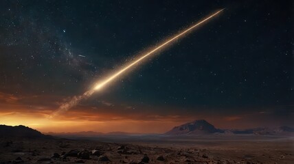 Brilliant meteor or comet streaks across dramatic night sky