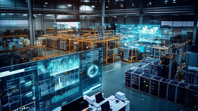 Automated warehouse management system monitoring goods, inventory, and logistics operations - Powered by Adobe