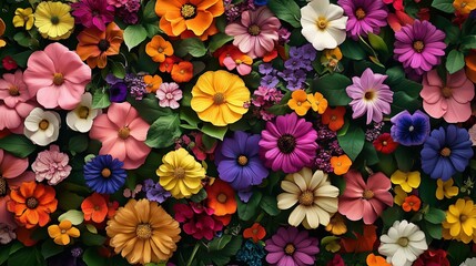 Fototapeta premium vibrant floral collage colorful flowers arrangement diverse petals hues mixed bright cheerful garden design lively decoration botanical display perfect nature concept