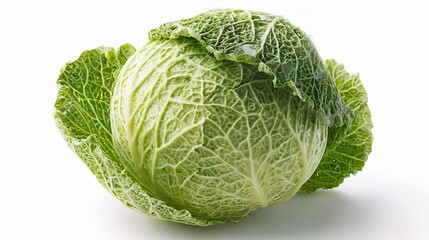 Fototapeta premium Whole Cabbage with Subtle Leaf Texture Fully Visible on White Background