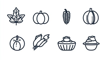 Autumn harvest icons pumpkins, corn, maple leaf