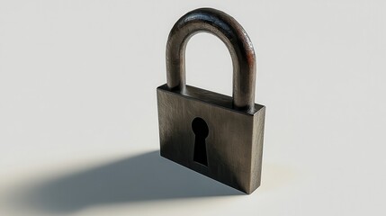 Fototapeta premium Detailed close-up view of a metallic padlock on a plain background with dramatic lighting