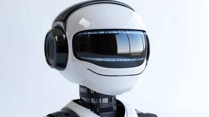 Futuristic Robot Head with Smooth Design and Intelligent Features in a Bright Environment