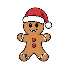 A gingerbread wearing a red Christmas hat vector icon illustration