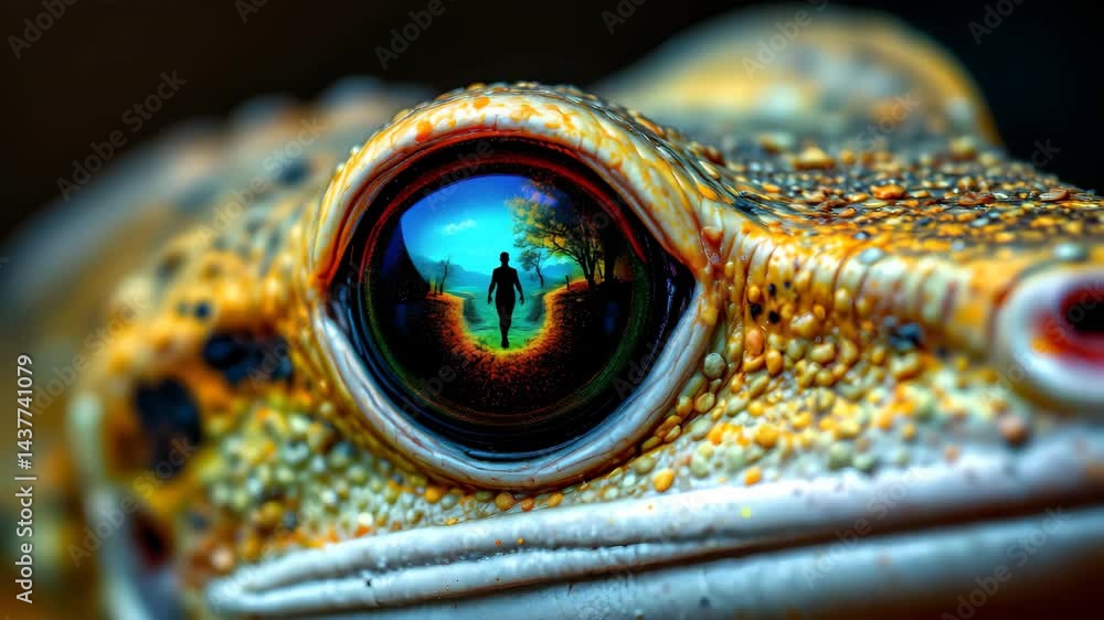 Poster close-up view of a lizard's eye showcasing intricate patterns and vibrant colors in detail