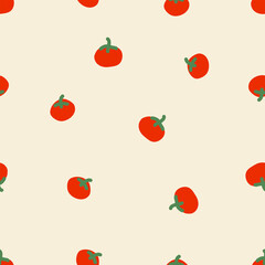 Solid red tomato seamless pattern. Fresh red tomato vegetable vector design for wallpaper, clothing, wrapping, fabric, stationery, and phone cases.