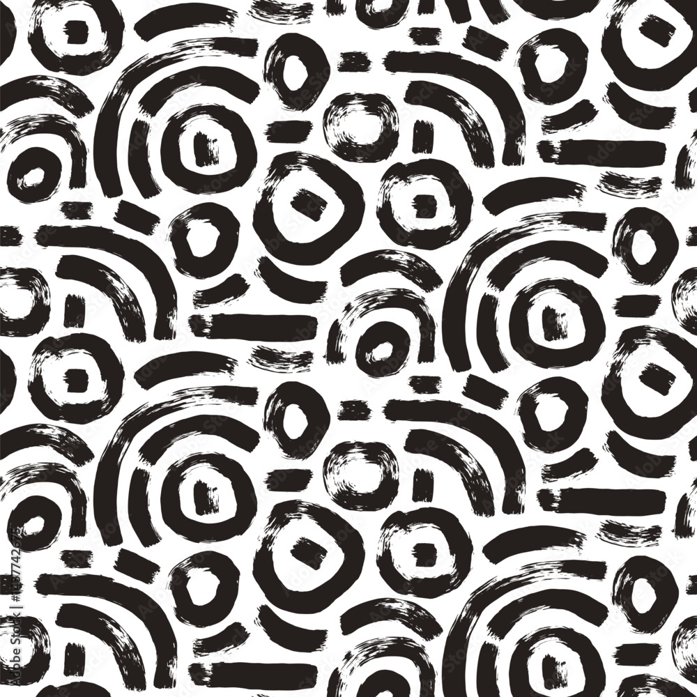 Aufkleber circular lines brush seamless pattern. paint stroke endless background. abstract curved shapes textu