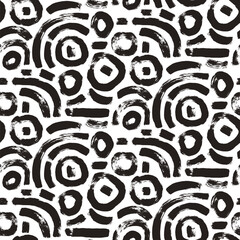 Circular lines brush seamless pattern. Paint stroke endless background. Abstract curved shapes textured repeat Surface pattern design geometric motif. Vector hand drawn flat illustration.
