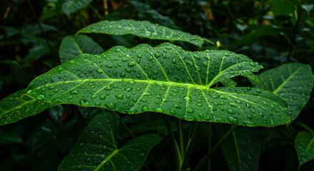 Wet Philodendron Leaves After A Tropical Storm