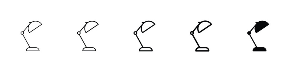Set of 5 pixel perfect desk lamp icon with 1 unexpanded, 1 silhouette, An illustration of a desk lamp representing workspace lighting and study environments