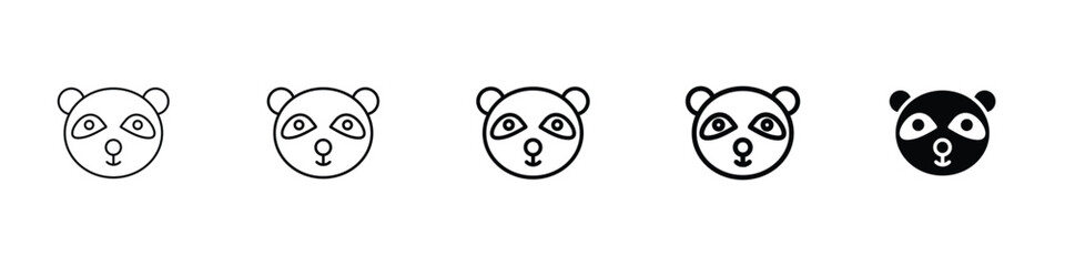 Set of 5 pixel perfect panda icon with 1 unexpanded, 1 silhouette, An icon of a panda representing wildlife conservation and cuteness