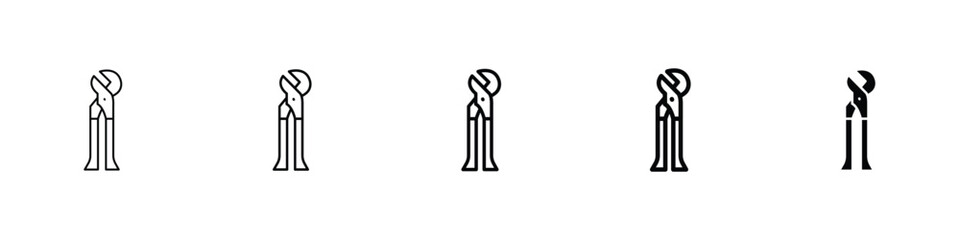 Set of 5 pixel perfect Plumber pliers icon with 1 unexpanded, 1 silhouette, An icon showing plumber's pliers representing repair work and plumbing services