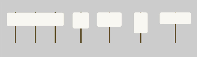 Protest sign, placard with wooden pole for political demonstration, strike or social action, blank paper board and banner for message, announcement or advertising. Isolated on white background.