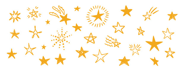 Funny stars doodle hand drawn icon set. Outline drawing stars line clipart symbol collection