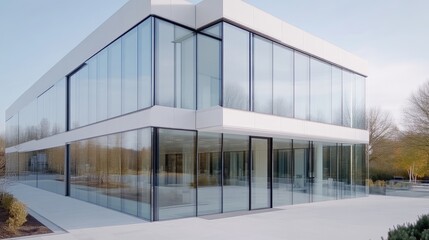 Fototapeta premium Modern glass office building, minimalist design