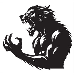 Halloween werewolf snarling silhouette, minimalist vector