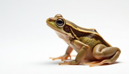 Obraz premium Small brown frog, side profile, clean white backdrop , closeup, side view