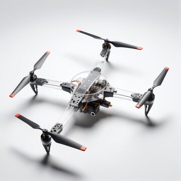 Drone Diagram in detailed, exploded-view of a UAV on white background, showing internal parts and modular components, ideal for engineering, technical, and educational uses.