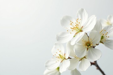 Obraz premium Delicate white blossoms against pure white background, artistic, petals, art