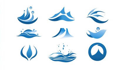 Abstract water wave logo collection, various designs, background white. Possible use Stock photo