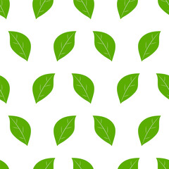 Seamless pattern green leaves. Flat vector template. Vector illustration.