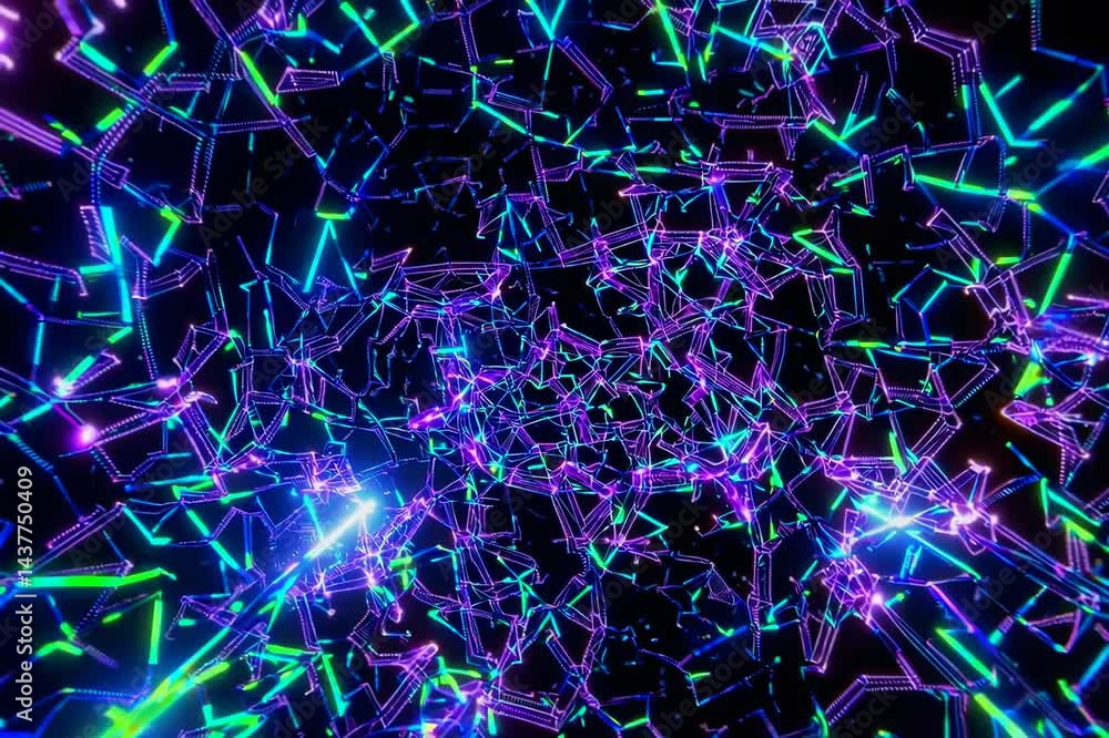 Poster cyber space is filled with futuristic flicker dots in science animation