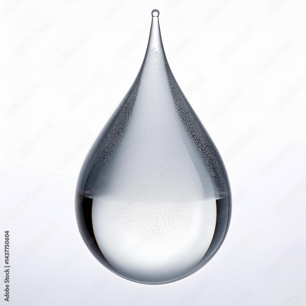 Poster water drop shape. pure clean fluid inside. reflection of light on curve. minimal design element. sim