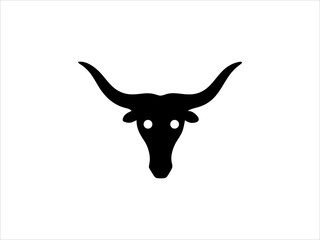 A clean, bold silhouette of a longhorn cattle head.