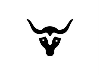 A clean, bold silhouette of a longhorn cattle head.