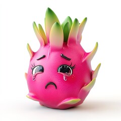 Obraz premium A cute dragon fruit with crying face on a white background
