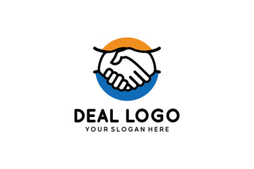 Deal logo design. Handshake logo with simple outline concept
