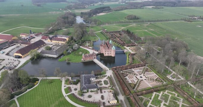Egeskov Castle, castle on the Danish island of Funen. Renaissance, fortress, Denmark.