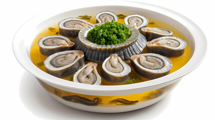 Jellied eels, beautifully served on a plate, presented against a clean white background. A traditional dish with vibrant appeal, perfect for food photography enthusiasts and lovers of classic British 