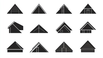 House roof styles, various designs, architectural graphics, construction guide