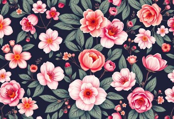 Elegant floral vector seamless pattern with delicate blooms and leaves, perfect for backgrounds, vintage, floral design