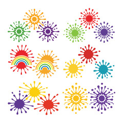 Obraz premium Colorful Paint Splatter and Rainbow Icons – Fun Artistic Vector Collection