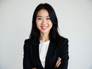 Portrait of Successful Asian Mature Businesswoman on White Background – Professional Leadership Concept
