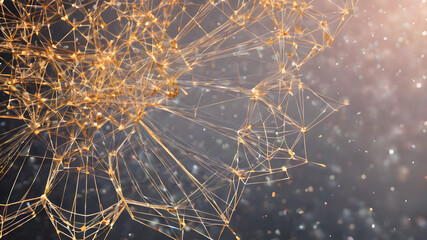 Abstract polygonal flower wireframe with mesh net dots lines and connections .  AI generated image, ai.
