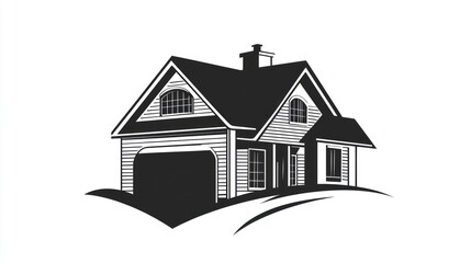 Fototapeta premium Suburban house, garage, hilly landscape, real estate illustration