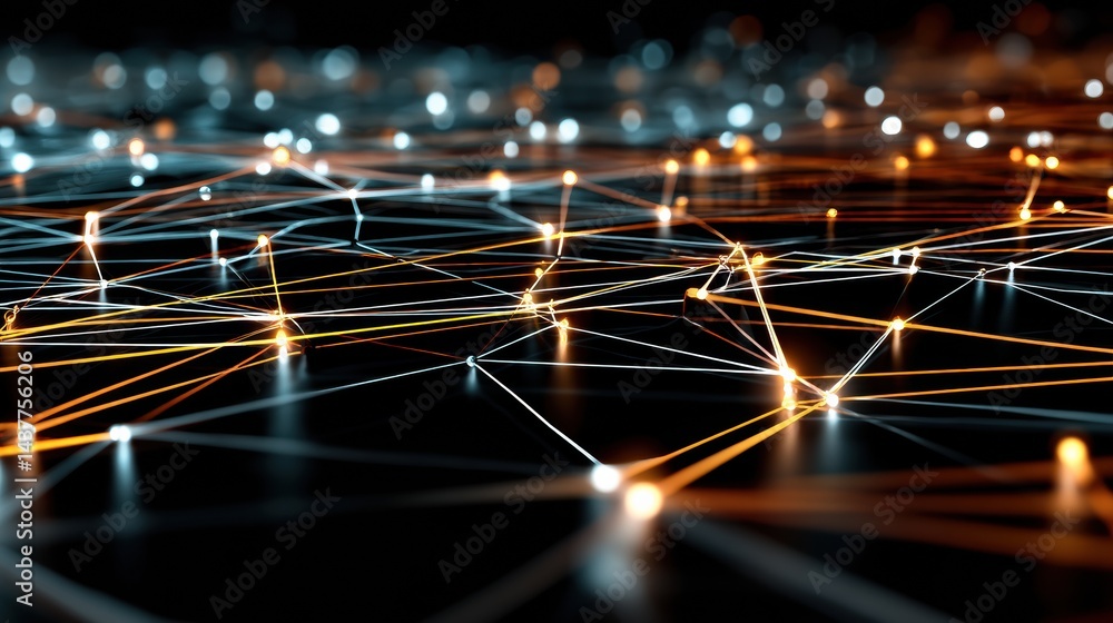 Aufkleber network of bots illuminates digital terrain with vibrant connections and technology