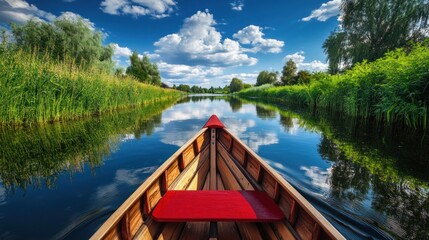Obraz premium Calm River Canoe Trip Under Sunny Sky