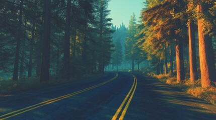 Fototapeta premium Winding Forest Road at Sunrise