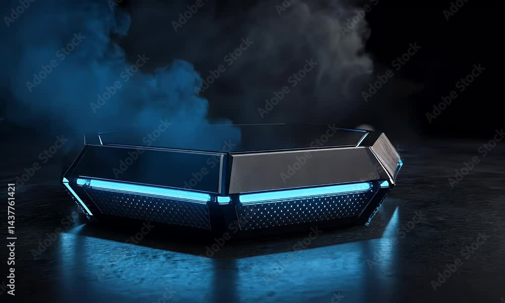 Aufkleber a futuristic virtual studio set with led lights, featuring an empty stage for product display and a 