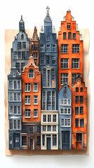 Fototapeta premium Colorful detailed architectural buildings on rough paper windows multi-story