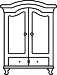 armoire line art, black outline, vector and illustration, coloring book page line art drawing