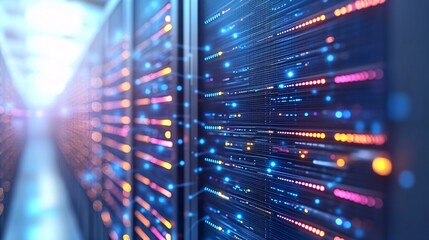 high-tech data center with digital data streams for cloud computing and cyber security