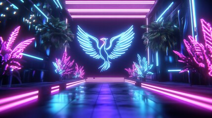 Neon Phoenix in a Futuristic Alleyway